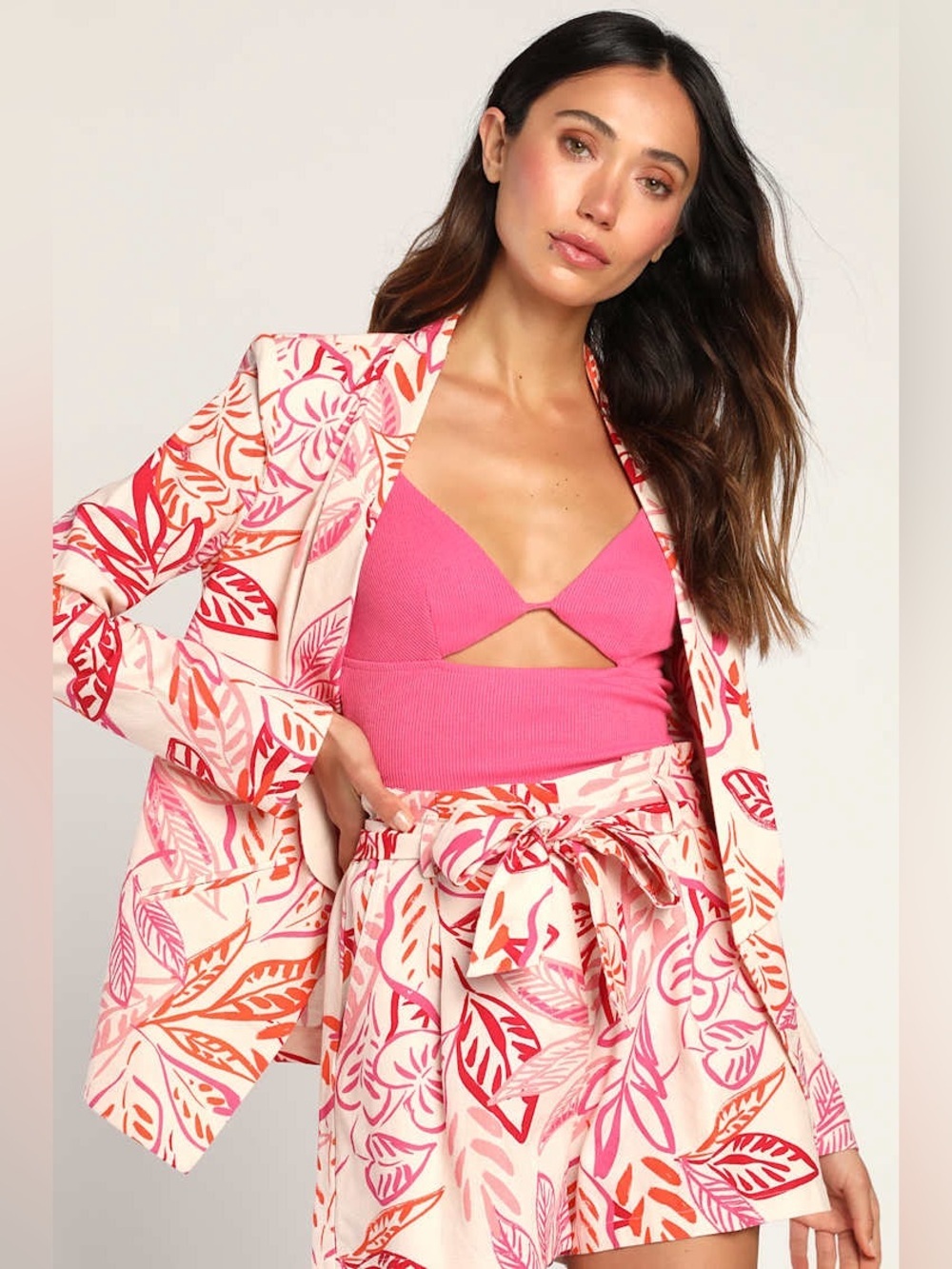 Lulus Miss Punctuality Tropical Print XL Lightweight Blazer Coastal Preppy NWT